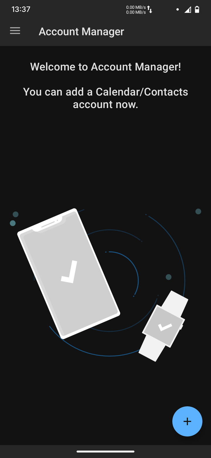 Account Manager start screen with the + button