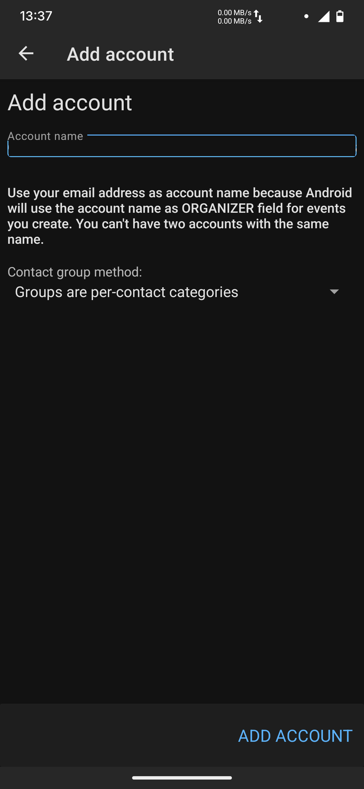 Add account: account name field