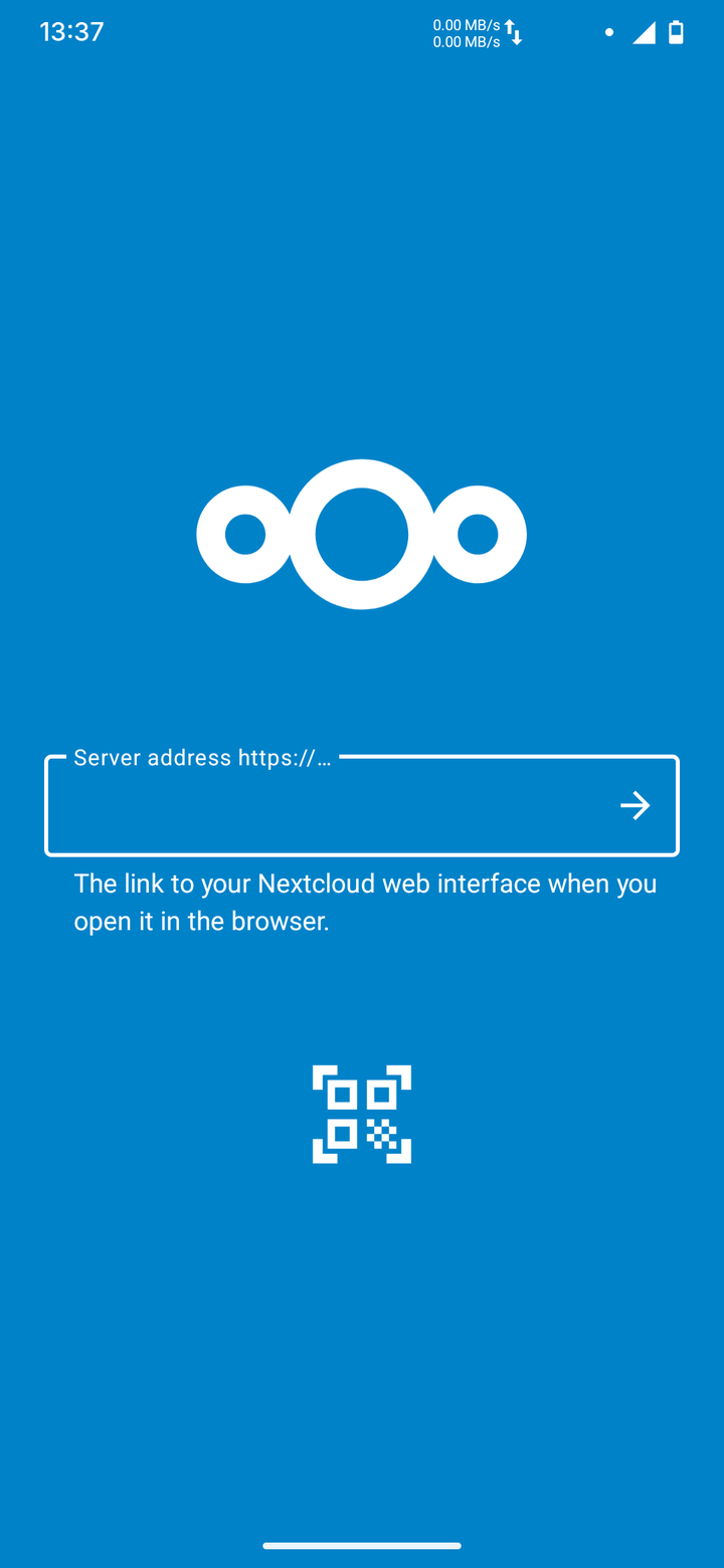 Nextcloud app: server address field and QR code symbol