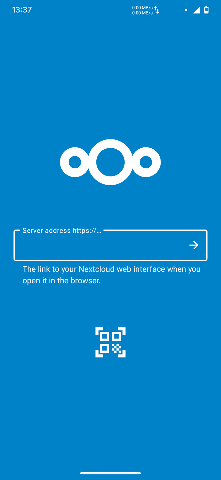 Nextcloud app: server address entered